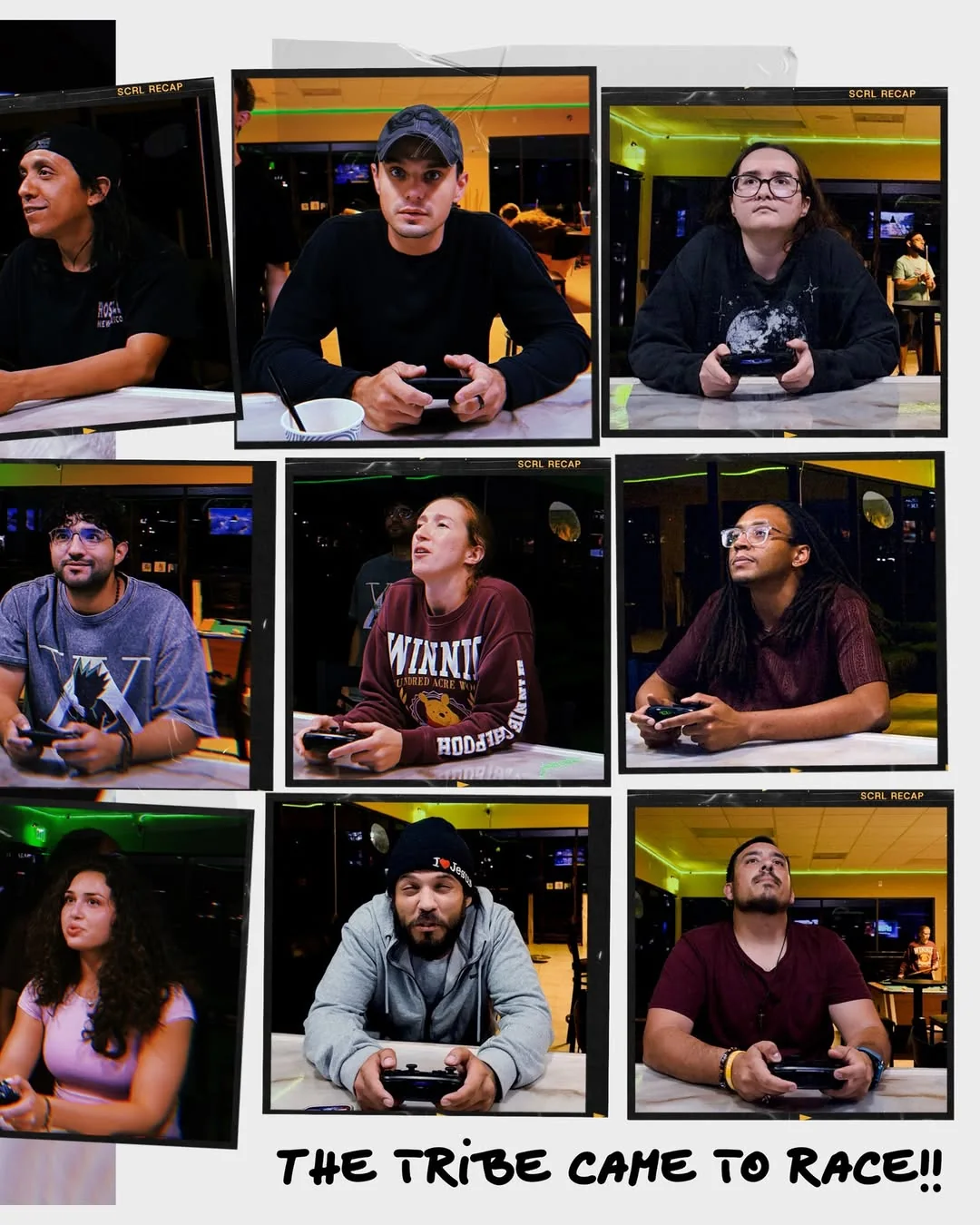 Nine guests playing Mario Kart during a real community event at Tribal Kava Lounge